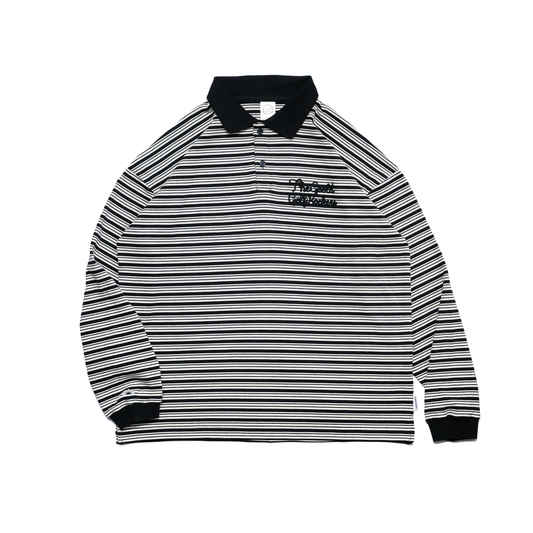 AIRY STRETCH BORDER L/S POLO BLACK