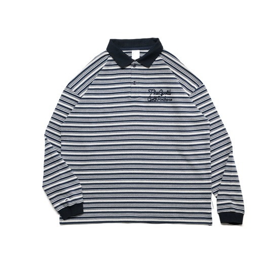 AIRY STRETCH BORDER L/S POLO NAVY