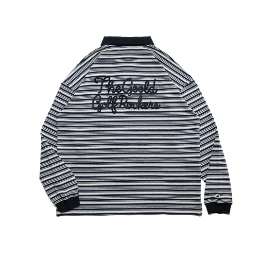 AIRY STRETCH BORDER L/S POLO NAVY