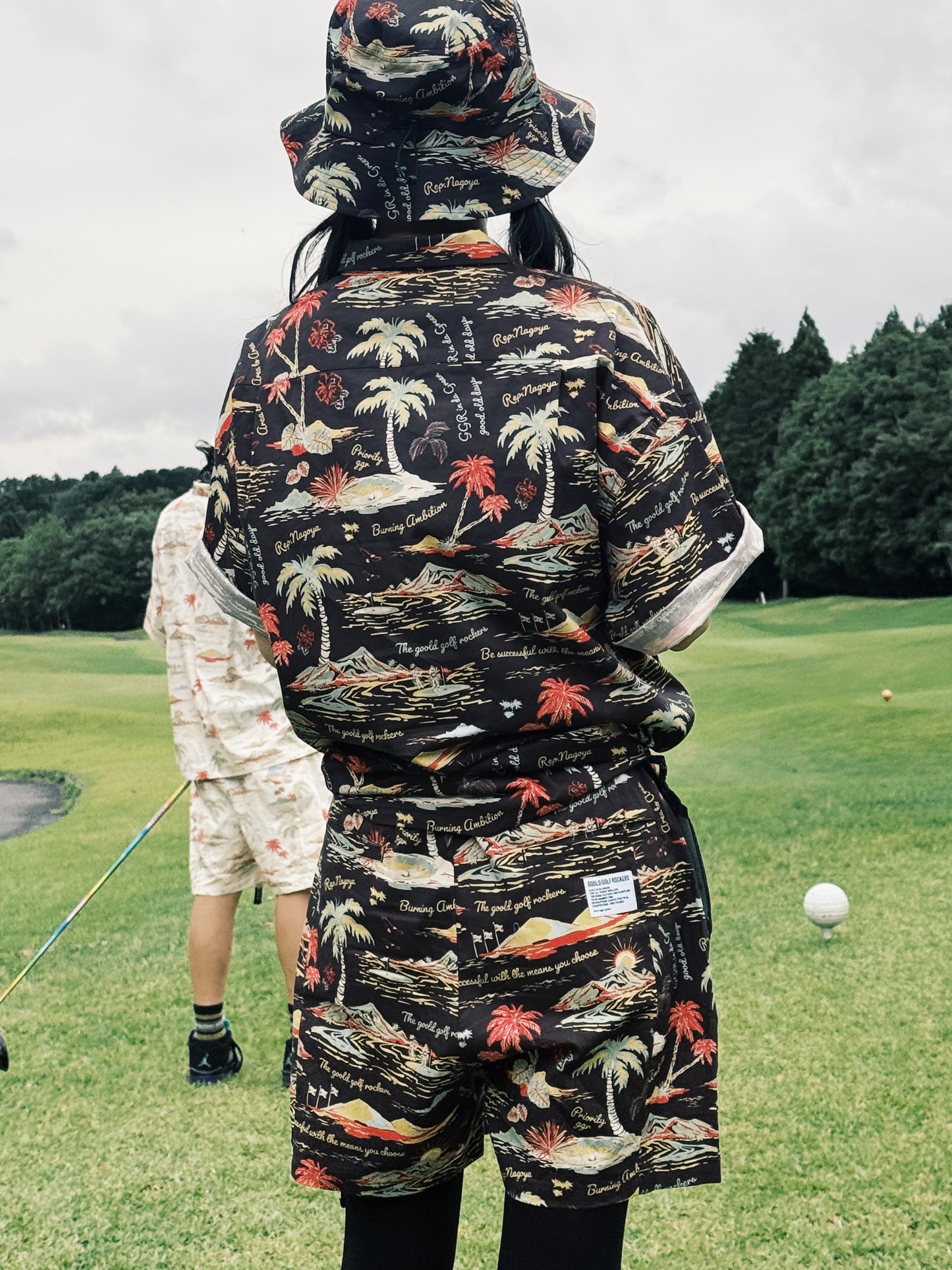 "THE GOLF OF GGR" ALOHA STRETCH SHIRT "BLACK"