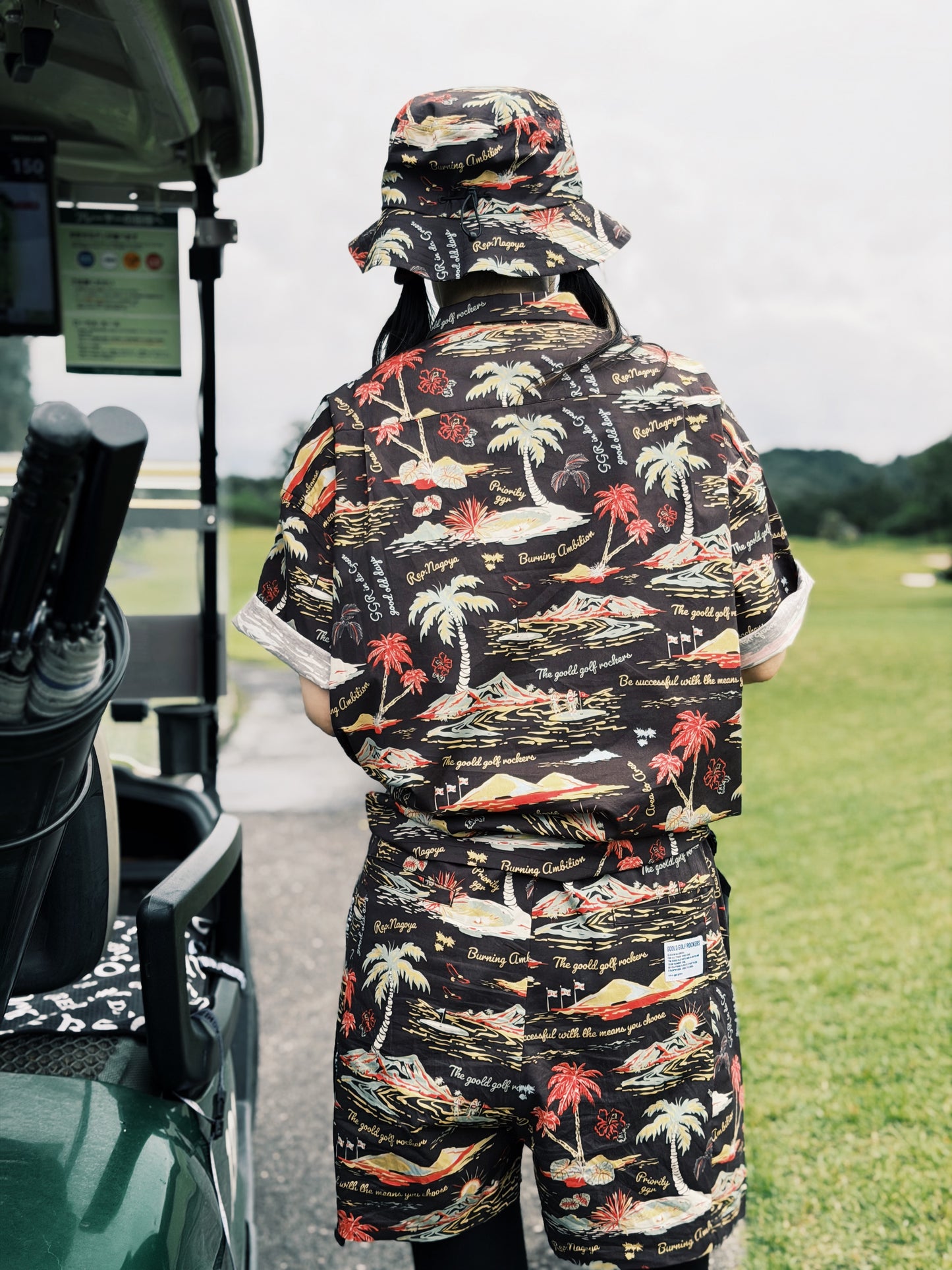 "THE GOLF OF GGR" ALOHA STRETCH SHIRT "BLACK"
