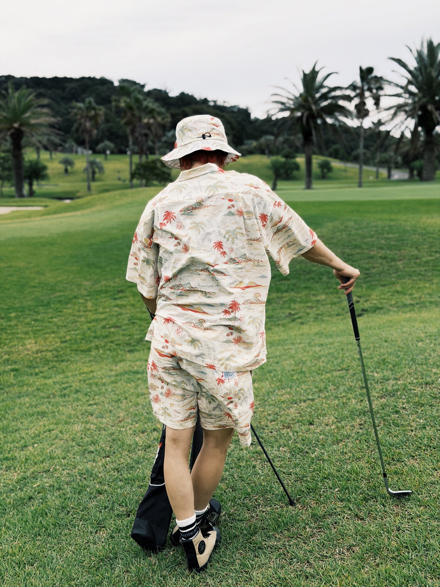 "THE GOLF OF GGR" ALOHA STRETCH SHIRT "BLACK"