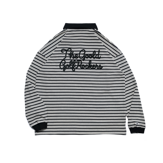 AIRY STRETCH BORDER L/S POLO BLACK